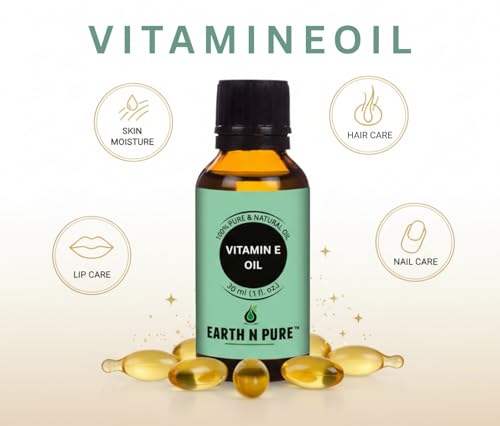 Image of Earth N Pure Vitamin E Oil Therapeutic Grade for Skin, Hair and Nails with Glass Dropper - 100 ml
