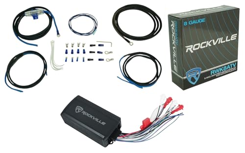 Rockville Bundle: (1) Rockville PS40 4 Channel ATV/UTV/Motorcycle Bluetooth Amplifier Bundle with (1) Rockville RWK8ATV OFC Copper 8 AWG Gauge Amp Installation Wire Kit 4 RZR/ATV/UTV (2 Items)