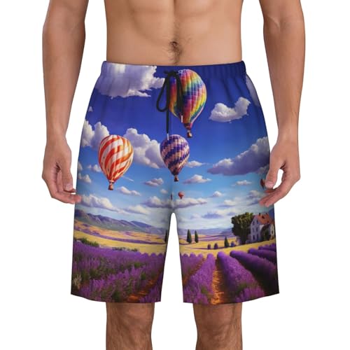Lavender Hot Air Balloon Print Men's Beach Pants Lightweight Quick-Dry Swim Pants with Mesh Lining for Men