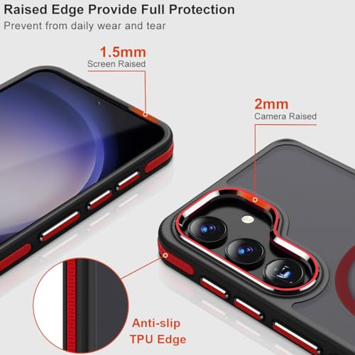Image of MALEWOLF Magnetic Case for Samsung Galaxy S24+ Plus 5G, Color Match Cover [Compatible with Magsafe] [Military Drop Protection] Anti-Slip Soft TPU Edge Phone Case for Galaxy S24 Plus (Black /Red)