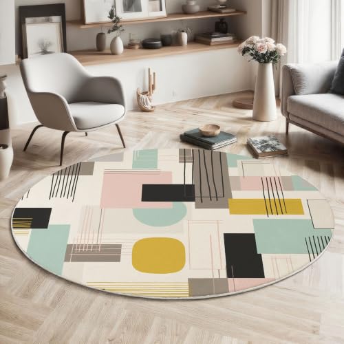 Tapis rond géométrie abstraite 160cm : la solution design et lavable