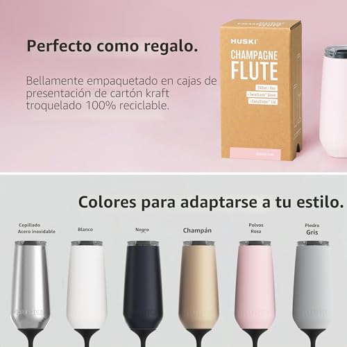 Miniatura 5 de Huski Flauta De Champán Nuevo Copa De Champán De Acero Inoxidable Premium Con Tapa Vaya Con O Sin Tallo Con Tallo Desmontable Vaso Con Triple Aislamiento Capacidad De 240ml Champán