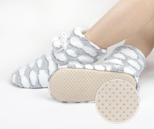 Image of DICUIRD Slipper Socks for Women,Fuzzy House Indoor Boots Slippers with Soft Soles,Warm Cozy Fluffy Sherpa Lined Booties Socks with Non Slip Bottom