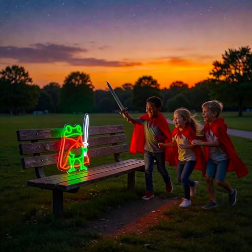 Image of Frog Neon Sign Cute Neon Signs for Wall Decor Green Red Neon LED Sign for Man Cave Room Home Party Birthday Bar Signs - USB Powered