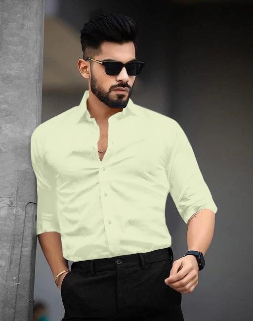 Image of Pinkmint Men's Solid Shirt | Soft Cotton Blend | Casual Shirt | Plain | Full Sleeve - Regular Fit (Available in Plus Size and Pack of 2)