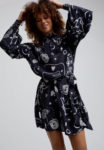 Molly mini-robe col montant avec motif noir envoûtant - 3