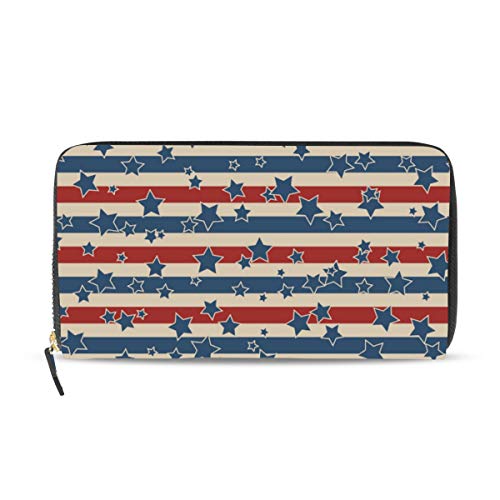 Portefeuille long en cuir drapeau américain pour femme avec fermeture zippée