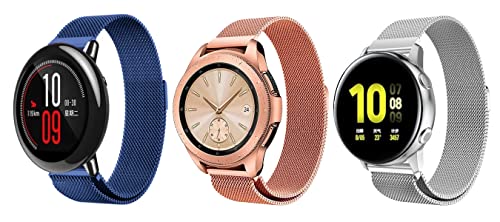 Image of ACM Pack of 3 Watch Strap Magnetic Loop 20mm compatible with Compaq Q Watch Smartwatch Metal Chain Band (Blue /Rose Gold Pink /Silver)