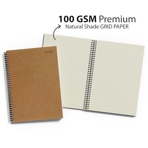 Image of PaperO A4 100 GSM Square Grid Notebook | 5mm Graph Pages | 100 Pages | Kraft Cover | 8.5 x 11 Inches | Ideal for Architects, Designers & Students (Plain Square)