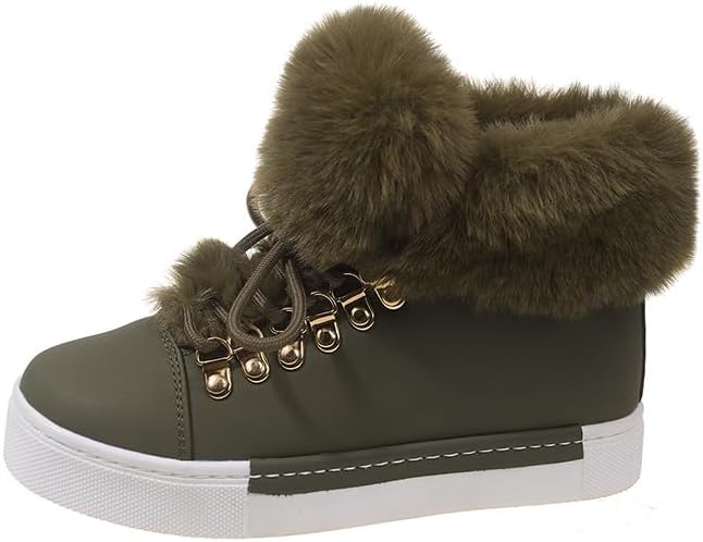 2026 New Women's Furry Snow Boots - Lace-Up Platform Round Toe Warm Winter Boots, Water-Resistant Leather Upper, Insulated Fur Collar, Available for Outdoor Daily Wear