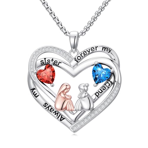 Always My Sister Forever My Friend Emerald Blue Topaz Jewelry Sister May December Birthstone Necklace Valentine Mothers Day Christmas Birthday Gifts for Women Her Friend - Main Image