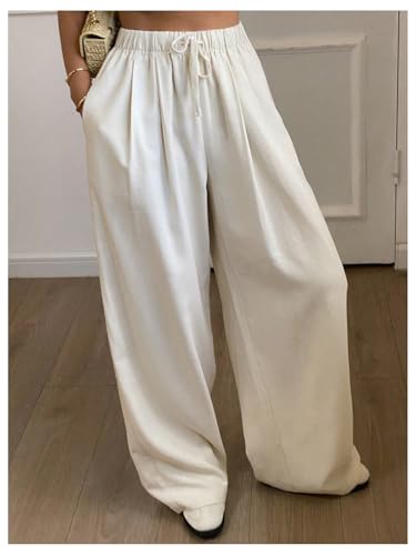 GORGLITTER Women's Low Rise Pants Boho Pleated Wide Leg Pants Casual Linen Pants3