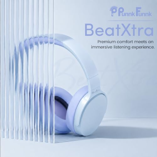Image of PunnkFunnk BeatXtra Wireless Stereo Bluetooth Headphones V5.3, Over Ear Foldable Headset with 40mm Drivers, Soft Cushioned Ear Pads, Built-in Mic, AUX Input, 10M Wireless Range, Teen & Adults (Blue)