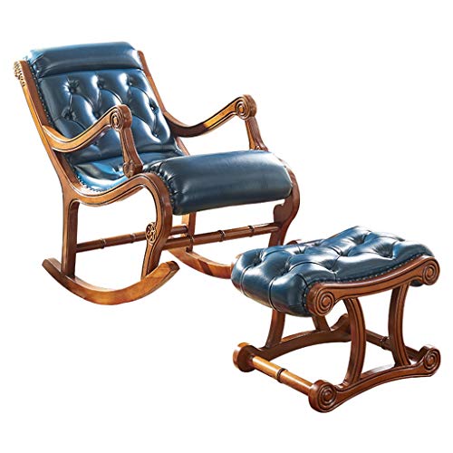YYAPT-Y Single Sofa Rocking Chair, Solid Wood With Armrests Leisure Terrace Recliner - Blue 626-YY (Color : B(Chair+Pedal))
