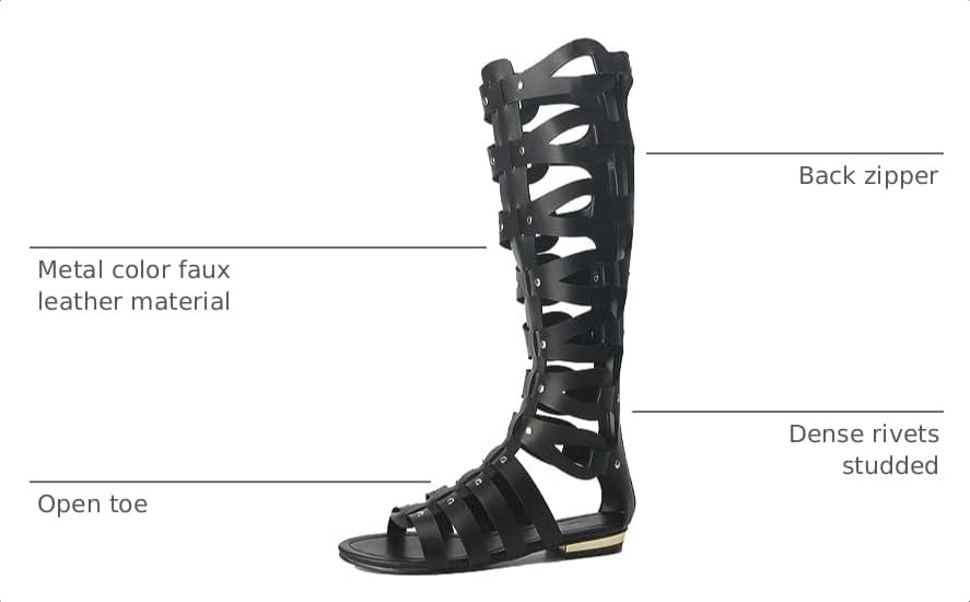 Image of Hanfike Knee High Sandals for Women Gladiator Cut Out Summer Roman Boots
