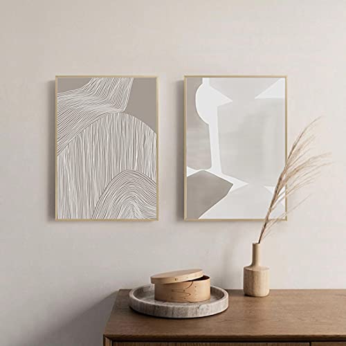 Affiche Boho moderne géométrique lot de 2 toiles beige gris 50x75 cm