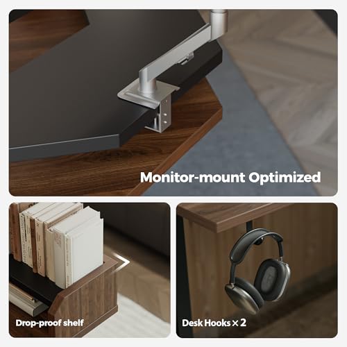 Image of Agilestic L Shaped Standing Desk, Adjustable Height Corner Gaming Desk with Shelf, Sit Stand Up Desk, 63 x 55 Inch Home Office Computer Table, Dark Walnut