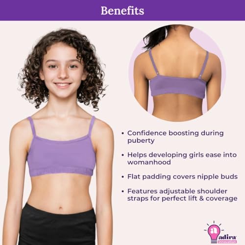 Image of ADIRA | Beginners Bra for Girls 13-14 Years | Flat Padding for Nipple Coverage | Comfortable Strecthy Cotton | Comfy-Breathable Beginners Bra & Super Soft Material | Pack of 3