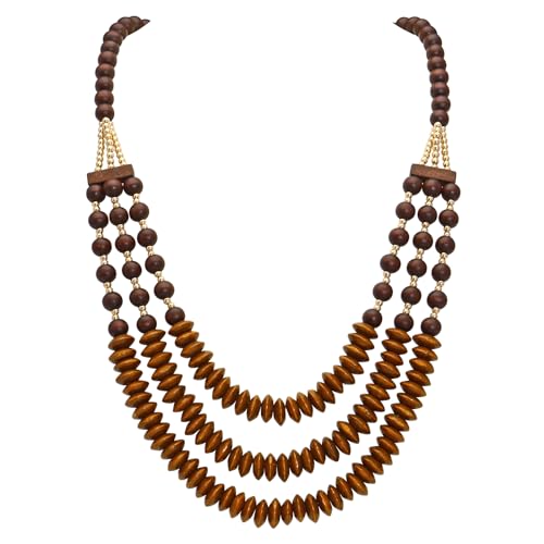 Coiris Wooden Beaded Bib Statement Necklace 3 Layer Long Multi Strand Chunky Collar Necklace Handmade Jewelry Boho cover