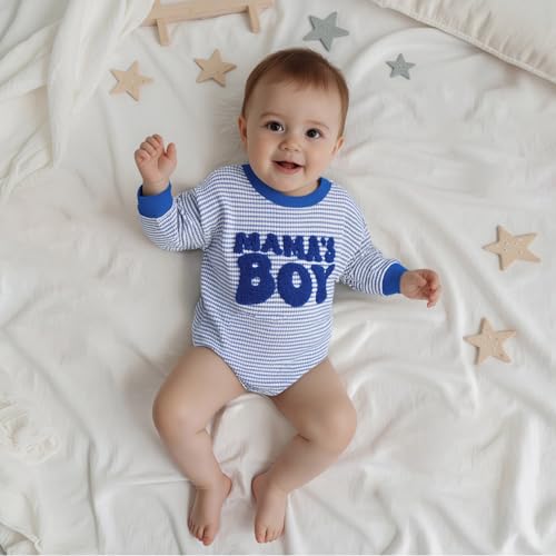 Newborn Boy Fall Clothes Mamas Boy Stripe Romper Long Sleeve Crew Neck Cute Bodysuit Baby Fall Clothes3