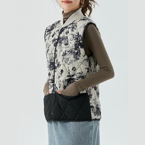 Uillui Teen Girls Floral Quilted Vest Lightweight Button Down Puffer Vest Pocket Casual Warm Gilet Jacket Junior Winter Coat2