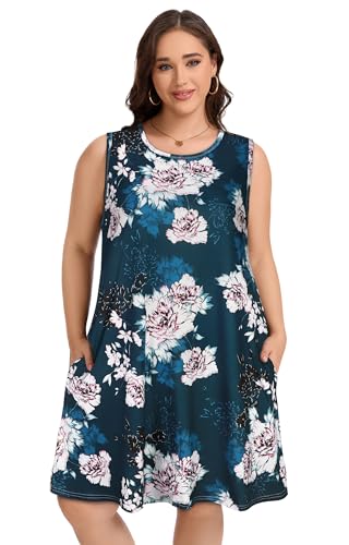 Image of elescat Plus Size Summer Dresses for Women Sleeveless Pockets Beach Tshirt Tank Sundress 2026