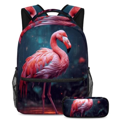 Cartables flamant rose grande capacité avec trousse lot de 2 pour adolescents