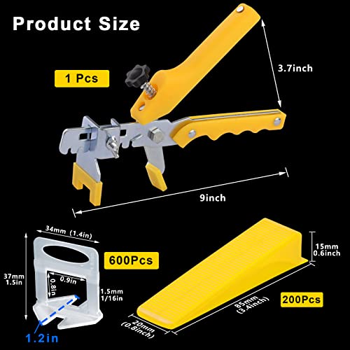 Tile Leveling System With Tile Plier 600 Pcs 1/16 Inch Spacers Tile Clips And 200 Pcs Reusable Yellow Wedges For Tiles. Tile Tools Set For Professional Ceramic And Stone Installation #TOP1