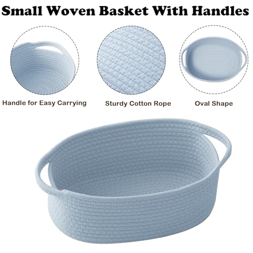 Image of Blue Woven Rope Basket - Baby Gift Basket with Bag & Ribbon