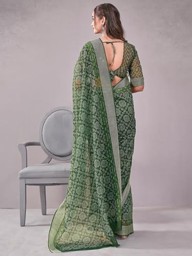 Image of Satrani Women's Chanderi Printed & Embroidery Saree with Unstitched Blouse Piece