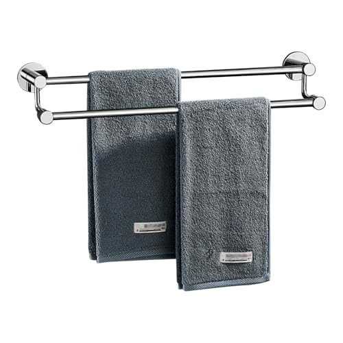 Étagère à serviettes murale porte-serviettes de bain, porte-serviettes à double tige, support de rangement pour serviettes en acier inoxydable barre à serviettes multifonction, finition argent poli(30