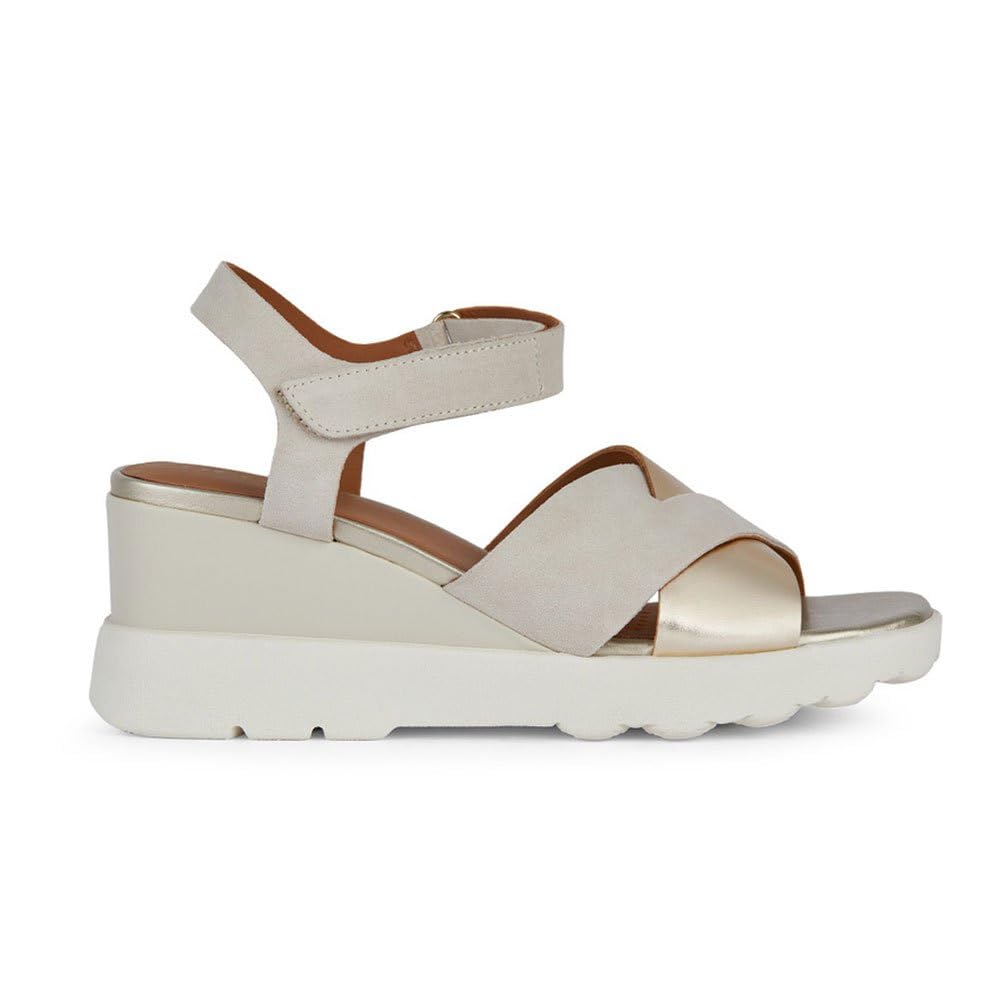 Geox Sandalo Da Donna D Spherica EC6 C Wedge Sandal, Lt Sand/Lt Gold, 39 Eu, Lt Sand Lt Gold, 39 Eu-image