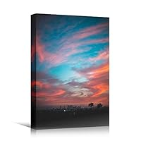 Canvas Wall Art Gradient Sunset on Skyline Coastal Multicolor Photography Relax/Calm Romantics Sunset - 12x18 inches