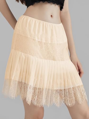 JURIS Women Lace Slip Skirt Low Rise Y2k Layered Pleated Ruffle Flowy Skirt Mesh Mini Underskirt4