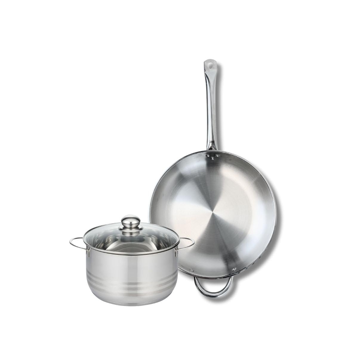 ELO 9872450 Zestaw 2 naczyń kuchennych, zestaw 1 patelni 32 cm i 1 garnek uniwersalny 20 cm Elo Profi Brilliant, stal nierdzewna, indukcja