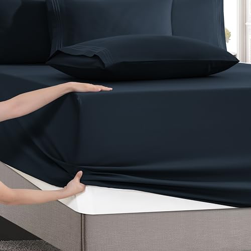 Image of Mocassi Luxury 6-Piece Sheet Set, Ultra Soft 1800 Premium Hotel Quality Microfiber Sheet Set, Fits Mattresses Up to 18 to 24 Inches Extra Deep Pocket - Breathable and Secure Fit, Full, Black
