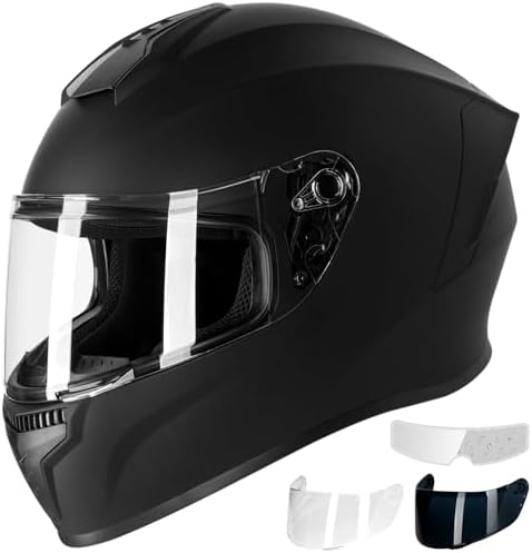 Favoto Full Face Motorcycle Helmet DOT Approved, Cascos para Motos Snowmobile Dirt Bike Helmet for Adults Men Women, Anti-Fog Film Included, Black, Large