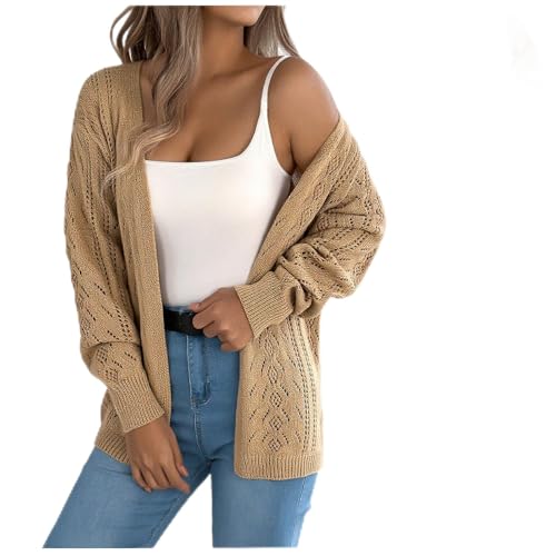 Women's Crochet Cardigan Long Sleeve Open Front Sweater Lightweight Hollow Out Boho Cover Up Knit Cardigans Fashion