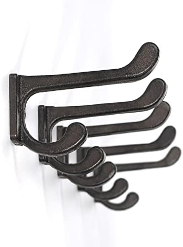 5 Pack Decorative Cast Iron Heavy Duty Double Hooks, Wall Mounted Coat Hooks, Vintage Inspired (Antique Black) (Modern Type)
