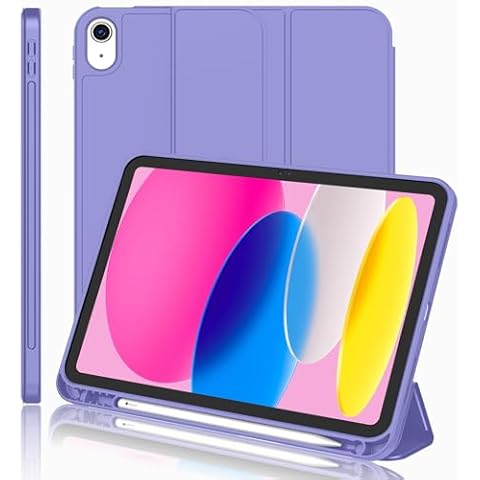 iMieet New iPad 10th Generation Case 2022 10.9 Inch with Pencil Holder, Trifold Stand Smart Case with Soft TPU Back,Auto Wake/Sleep(Slate Blue) Cover