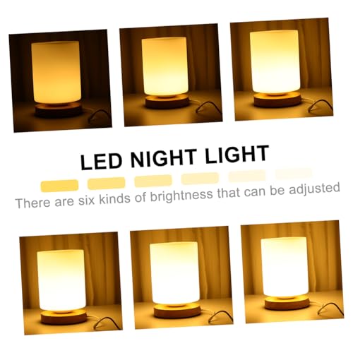 Lámpara de Mesa de Noche Cilíndrica LED con Base de Madera miniatura 7