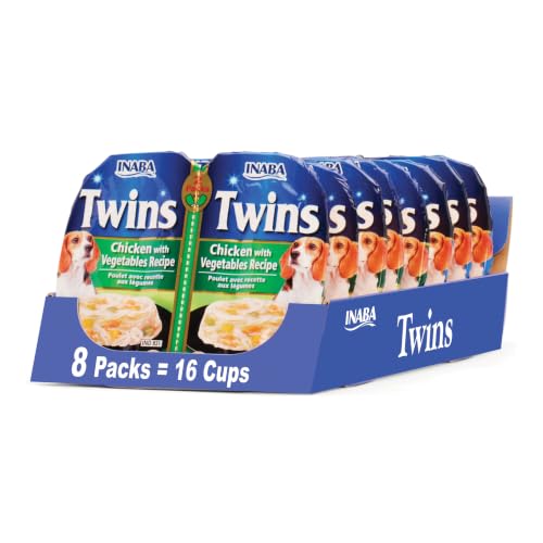INABA Twins for Dogs, Shredded Chicken & Broth Gelée Side Dish/Topper Cups with Green Tea Extract, 1.23 Ounces per Serving, 16 Servings, Chicken with Vegetables Recipe - image 1