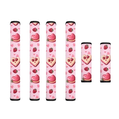 Image of Cute Fridge Door Handle Covers Pack of 6 Kitchen Appliance Decor Handles Waterproof Door Cloth Protector for Refrigerator Cabinet Dishwasher, Berry Love Heart Shaped Cake Pink