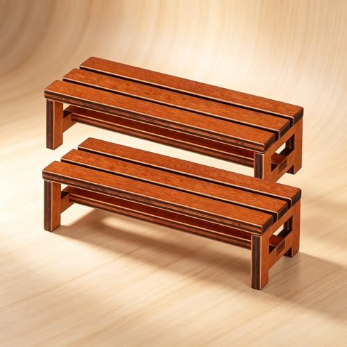 2pcs Wooden Miniature Dollhouse Benches Mini Simulation Furniture Brown Mini Model Park Bench for Dollhouse Furniture Fairy Garden and Tiny Room Decoration