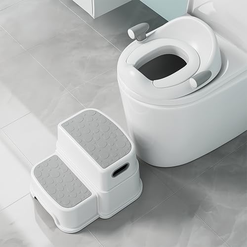 Potty Training Toilet Seat with Kids Step Stool Anti-Slip Toddler Seat, Soft Cushion, Baby Potty Training Set for Boys & Girls (Grey)