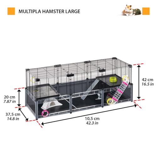 Ferplast MULTIPLA HAMSTER LARGE Hamster Cage - Customizable Multi-Level Design, Tunnel System, Extra-Large Exercise Wheel - Interactive Transparent Base - Tubes Connect&Play - 107.5x37.5xh42cm