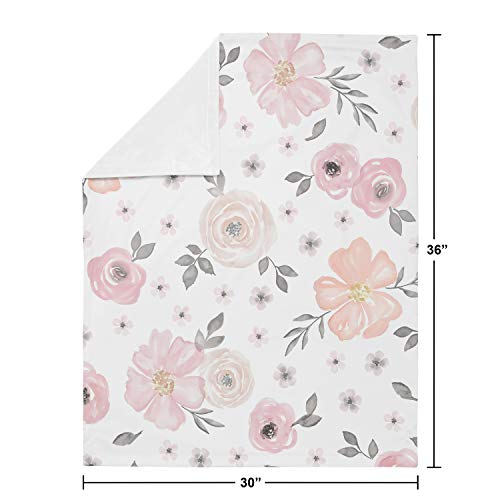 Sweet Jojo Designs Shabby Chic Rose Flower Watercolor Floral Baby Girl Receiving Security Swaddle Blanket For Newborn Or Toddler Nursery Car Seat Stroller Soft Minky - Blush Pink, Grey And White #TOP3