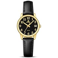 LN LENQIN Montre Femme Montres à Quartz analogiques pour Femmes Montres-Bracelets pour Femmes étanches avec Bracelet en Cuir (L0133-Black Gold Black)