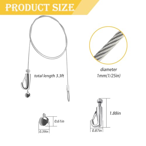 Image of Picture Rail Hooks and Wire Hanging System,Sunxer Tool Picture Hanging Kit ,2PCS Picture Rail Hanging System for Picture Frame Mirror Art Gallery Display(1 /25 inch-3.3ft)