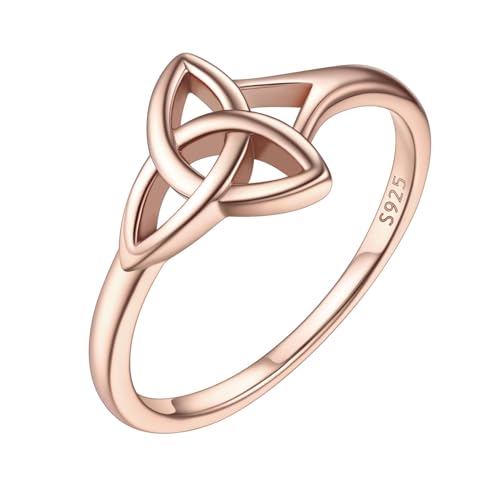 ChicSilver Rose Gold Plated Triquetra Celtic Knot Ring Sterling Silver Eternity Wedding Band Simple Classic Irish Stackable Ring Size 8